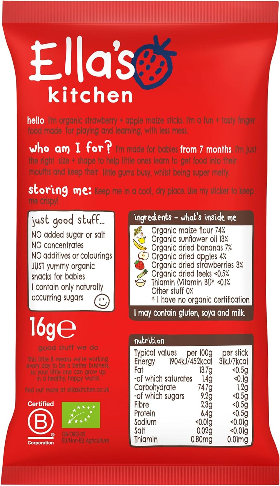 Ella's Kitchen Strawberry & Apple Melty Sticks 5 x 16g