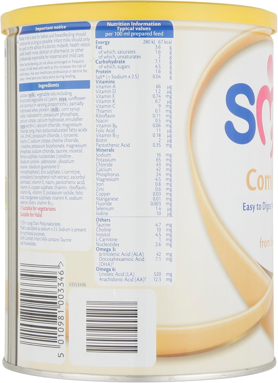 SMA Comfort Infant Milk from Birth, 800g