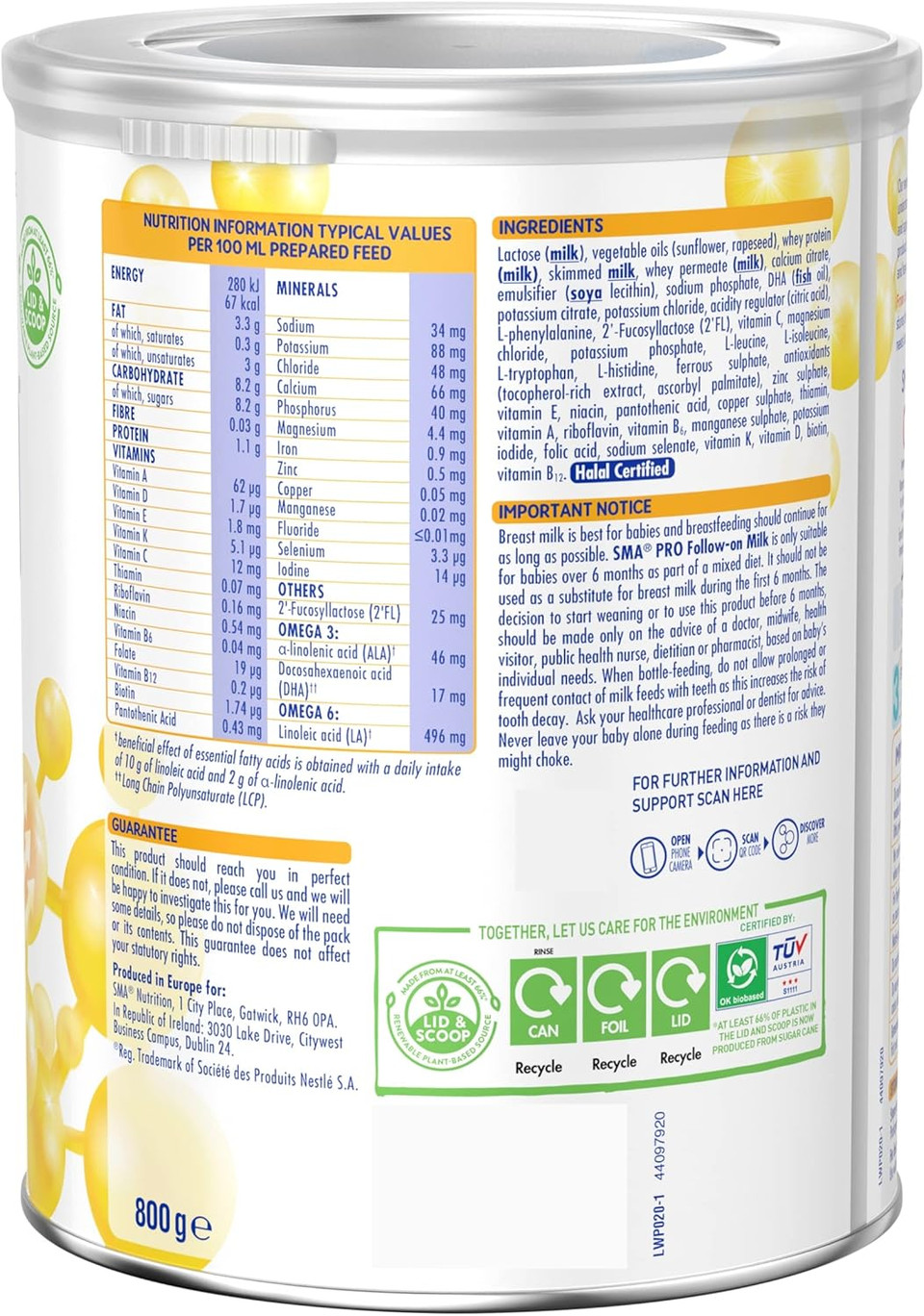 SMA Follow-on Baby Milk Powder Formula, 6-12 Months, 800 g (Pack of 4)