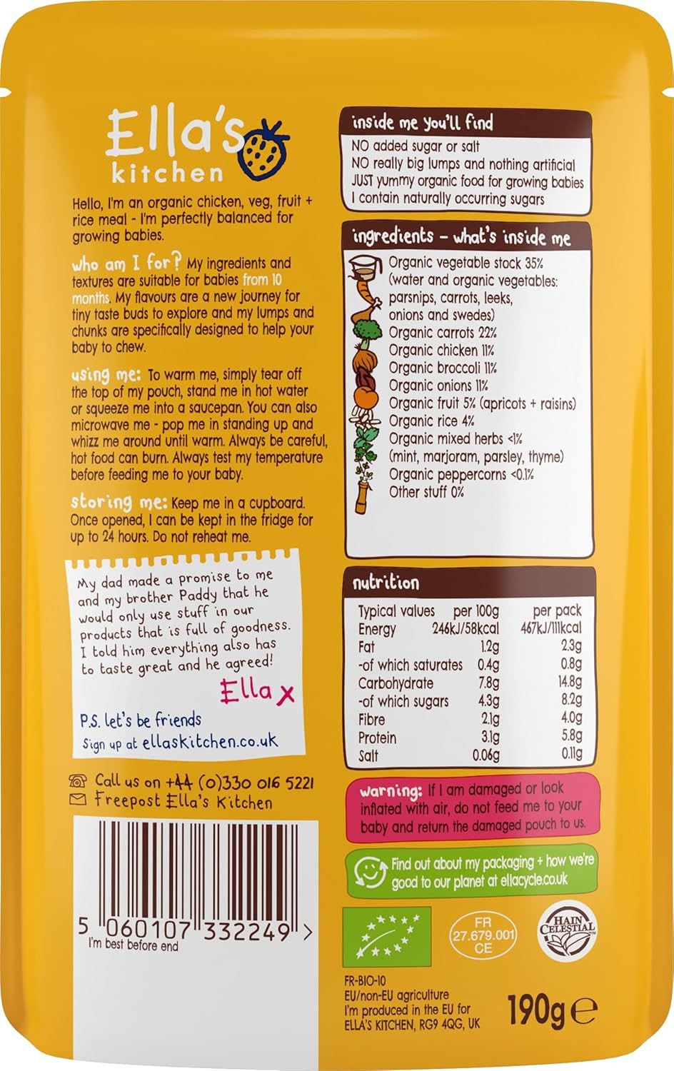 Ella's Kitchen Organic Caribbean Chicken with Mangoes, 190g