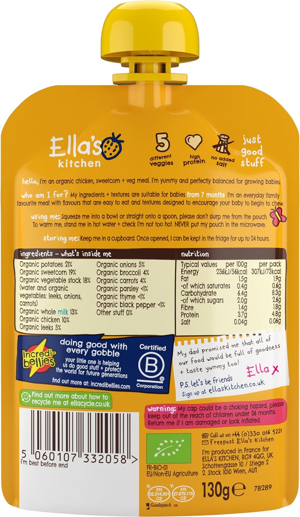 Ella's Kitchen Stage 2 from 7 Months Organic Wonderfully Warming Beef Stew with Spuds 130 g (Pack of 6)