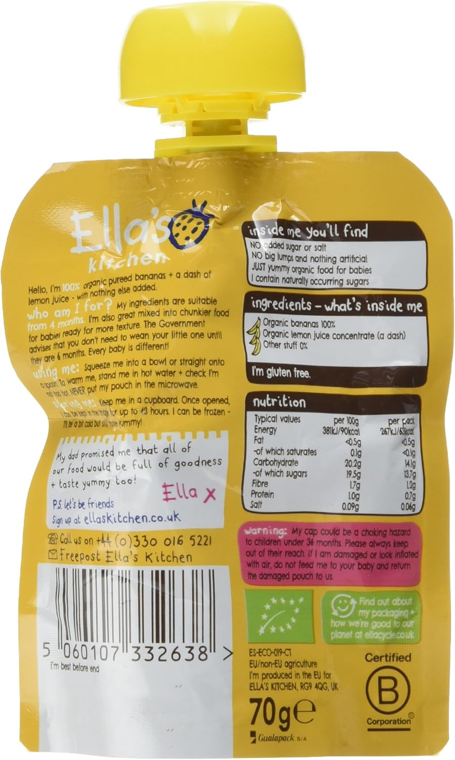 Ella's Kitchen Bananas, Bananas, Bananas Pouch from 4 Months, 70g
