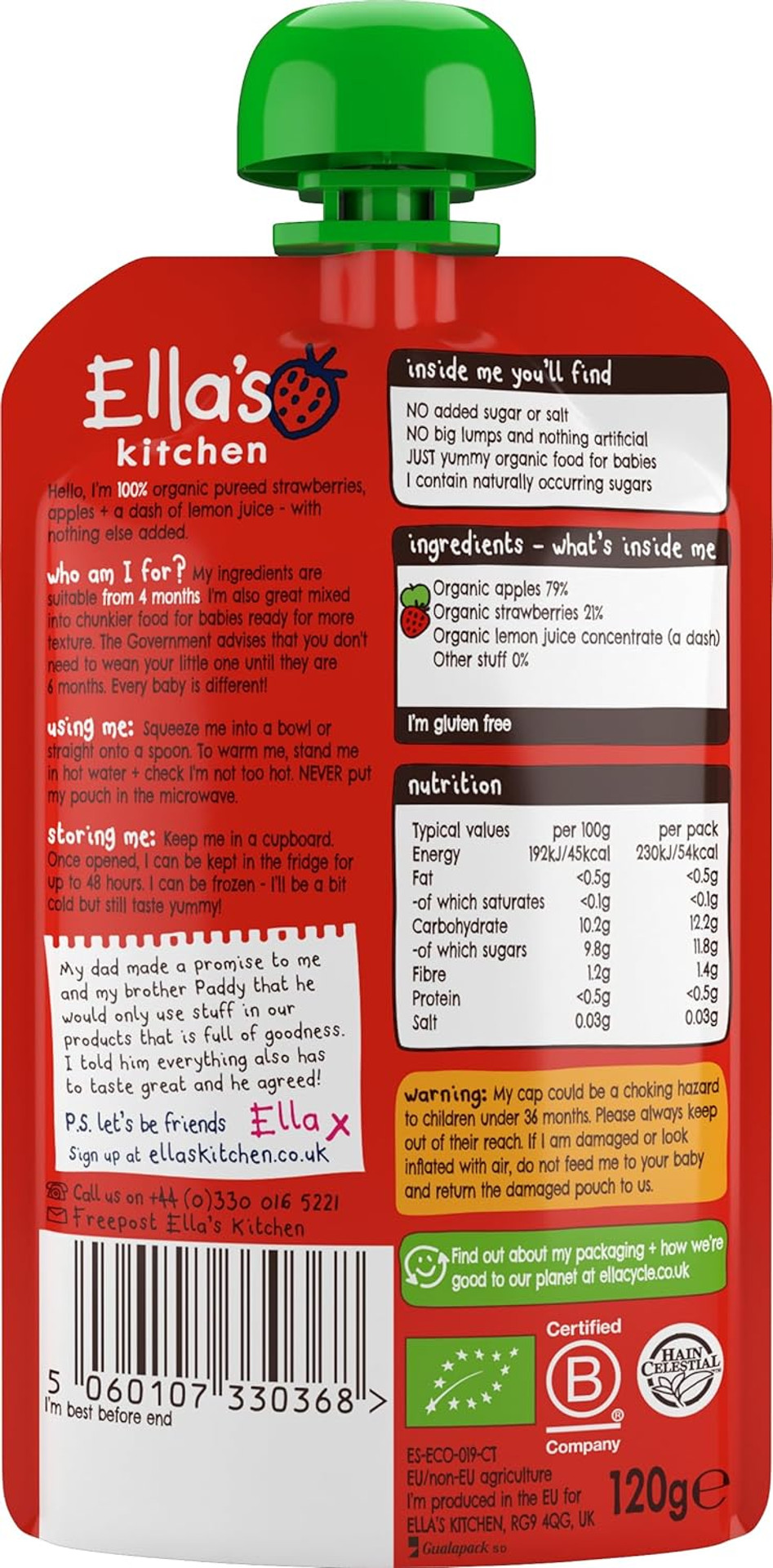 EllaS Kitchen Banana Apple + Blueberry Baby Rice From 4 Months 120g