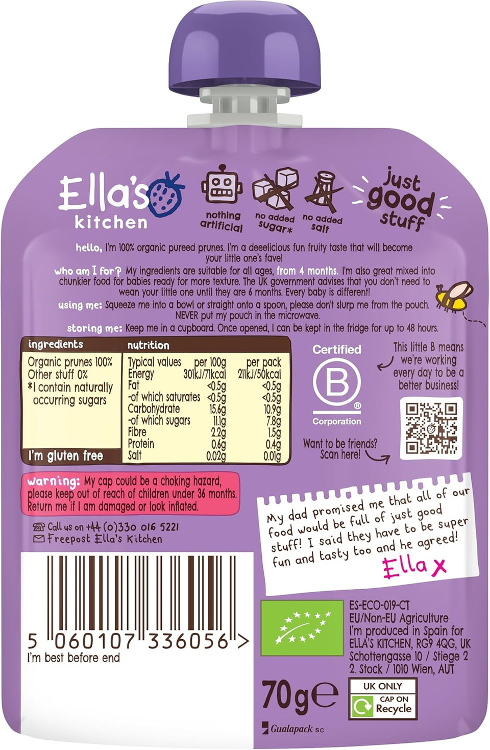 Ella's Kitchen Organic Prunes, 70g