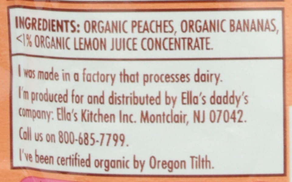 Ella's Kitchen - Stage 1 Baby Food - Peaches & Bananas - 120g (Pack of 6)