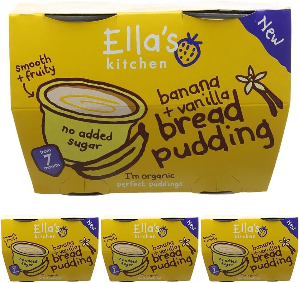 Ella's Kitchen Organic Banana and Vanilla Bread Pudding, 4 x 80g