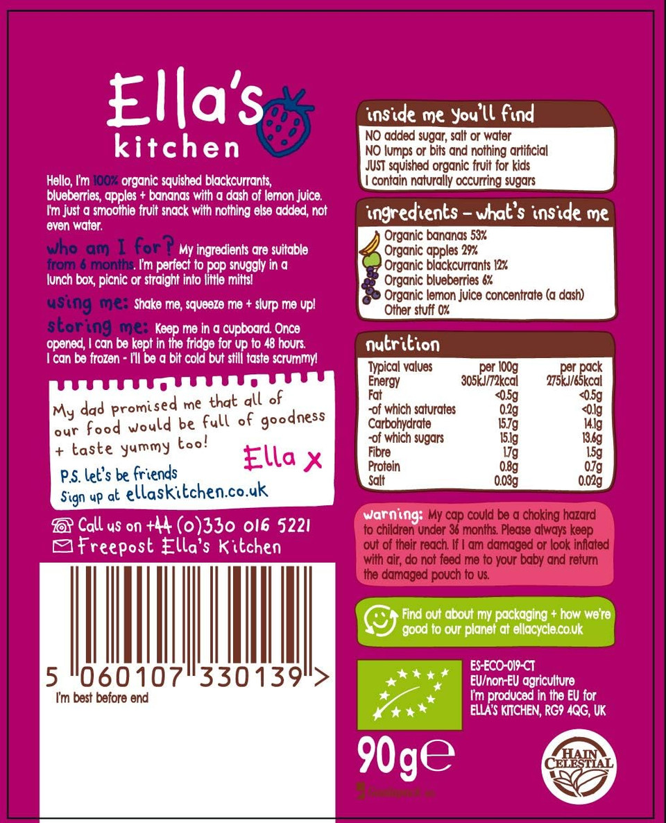 Ella's Kitchen Organic Fruit Smoothie Assortment, (Red, Purple, Green, Yellow and Pink), Pack of 25 Pouches