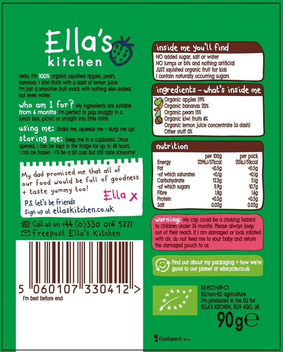 Ella's Kitchen Organic Fruit Smoothie Assortment, (Red, Purple, Green, Yellow and Pink), Pack of 25 Pouches