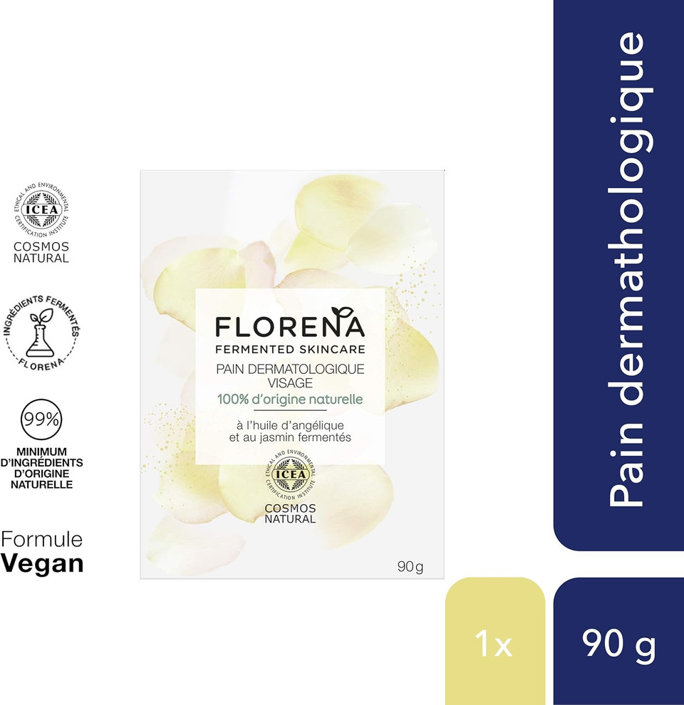 FLORENA Dermatological Face Bread with Angelic Oil and Fermented Jasmine (1 x 90g), Soap-Free Face Wash 100% Natural Ingredients, Anti-Impurity Face Care FLORENA Dermatological Face Bread with Angelic Oil and Fermented Jasmine (1 x 90g), Soap-Free Face Wash 100% Natural Ingredients, Anti-Impurity Face Care