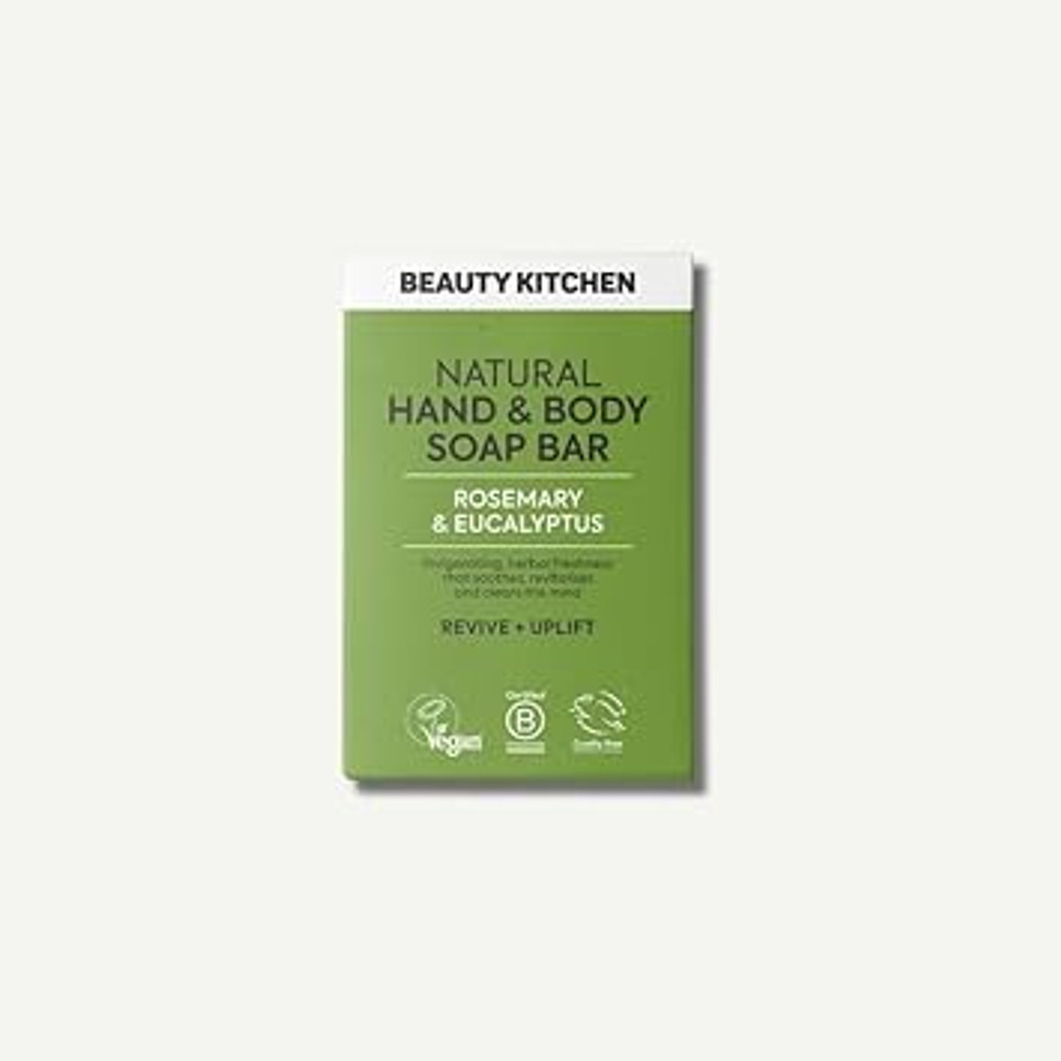 Beauty Kitchen - Natural Hand and Body Soap Bar - Rosemary and Eucalyptus Essential Oils - Triple-Milled, Palm Oil-Free and Long-Lasting Cleansing Bar - 100g Beauty Kitchen - Natural Hand and Body Soap Bar - Rosemary and Eucalyptus Essential Oils - Triple-Milled, Palm Oil-Free and Long-Lasting Cleansing Bar - 100g