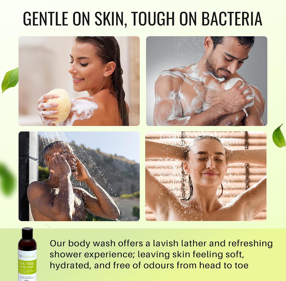 Tea Tree Oil Antifungal Vegan Shower Gel, Body Wash and Natural Soap that Relieves Acne, Eczema, Jock Itch, Nail Fungus & Athletes Foot Cleanses and Soothes Dry Itchy Skin
