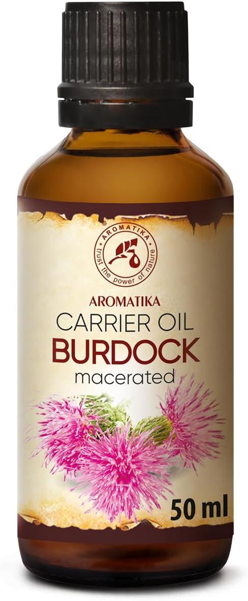 Burdock Oil 50ml - Arctium Lappa Root Extract - 100% Pure & Natural - Best Hair Oil - Great Benefits for Skin - Hair - Face - Body Care - Glass Bottle - Oils Burdock Seed