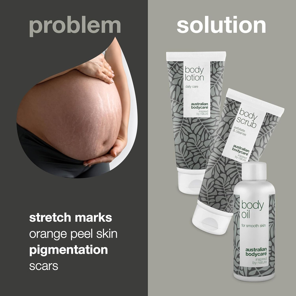 Tea Tree Oil Set for Scar & Stretch Mark Reduction | Vegan, Dermatologically Tested | Contains Body Scrub (200ml), Oil (150ml), Lotion (200ml)