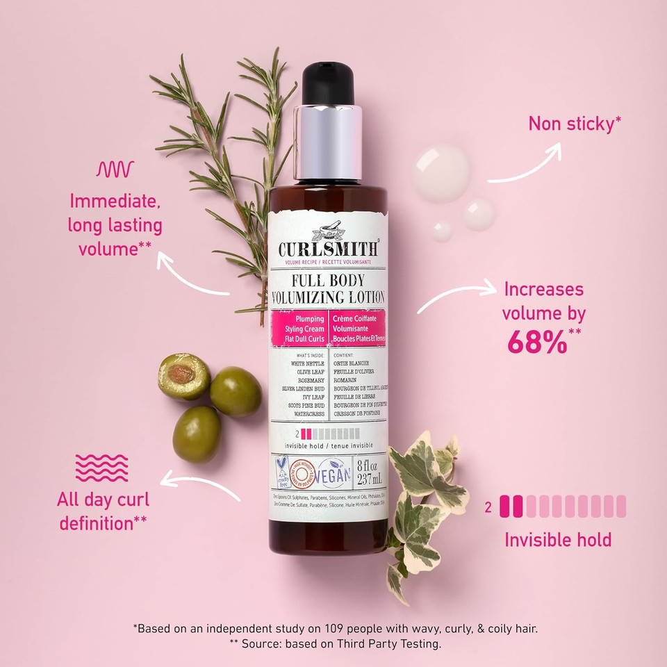 Curlsmith - Full Body Volumizing Hair Lotion, Curl Definition, Instant Volume and Non-Sticky, for Wavy, Curly or Coily Hair, Vegan (237ml/8fl oz)