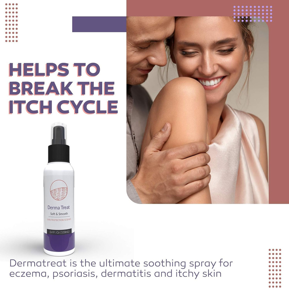 Psoriasis and Pruritus Treatment by DERMA TREAT I 100 ml I Itch moisturiser and eczema spray I Contains Magnesium oil & Aloe Vera I Ailing scaly skin and hydration I 100% Organic Ingredients
