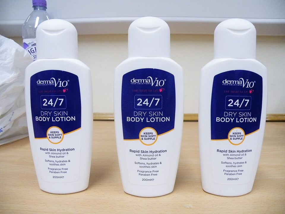 3x Derma V10 24/7 Dry Skin Body Lotion Moisturiser With Almond Oil & Shea Butter 200ml
