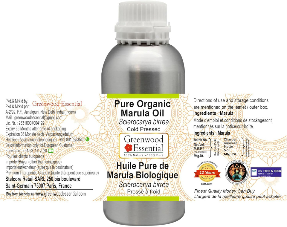 Greenwood Essential Pure Organic Marula Oil (Sclerocarya birrea) Cold Pressed 300ml (10 oz) Greenwood Essential Pure Organic Marula Oil (Sclerocarya birrea) Cold Pressed 300ml (10 oz)
