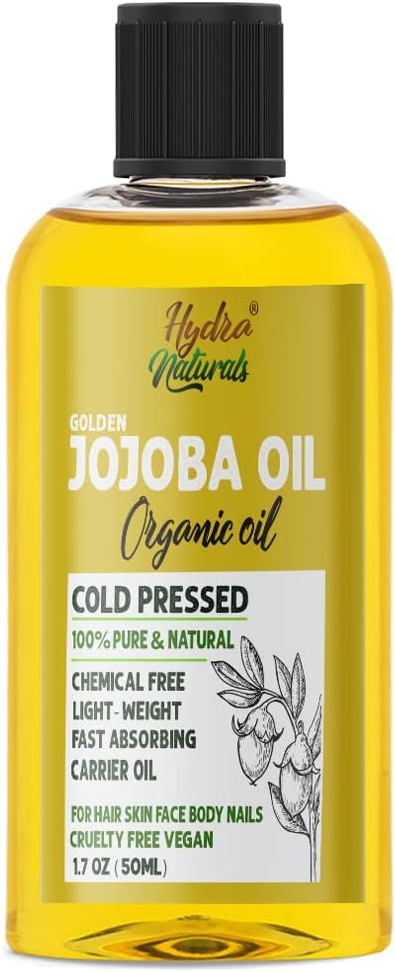 100% Pure Golden Jojoba Oil Organic Cold Pressed Unrefined Virgin Hexane Free for Face, Hair, Body, Skin Care, Cuticles, Massage Carrier Oil 100ml (Israel)