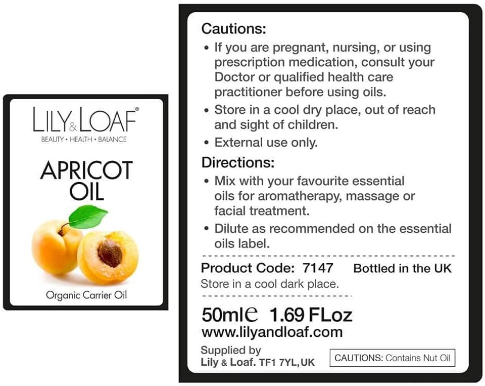 Lily & Loaf Apricot Organic Carrier Oil - 100% Pure & Natural - 50ml
