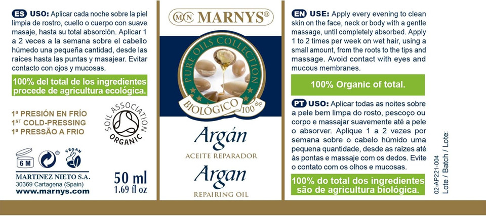 Marnys Argan 100% Marnys-Pure Oils Collection Organic Repair Oil 50ml