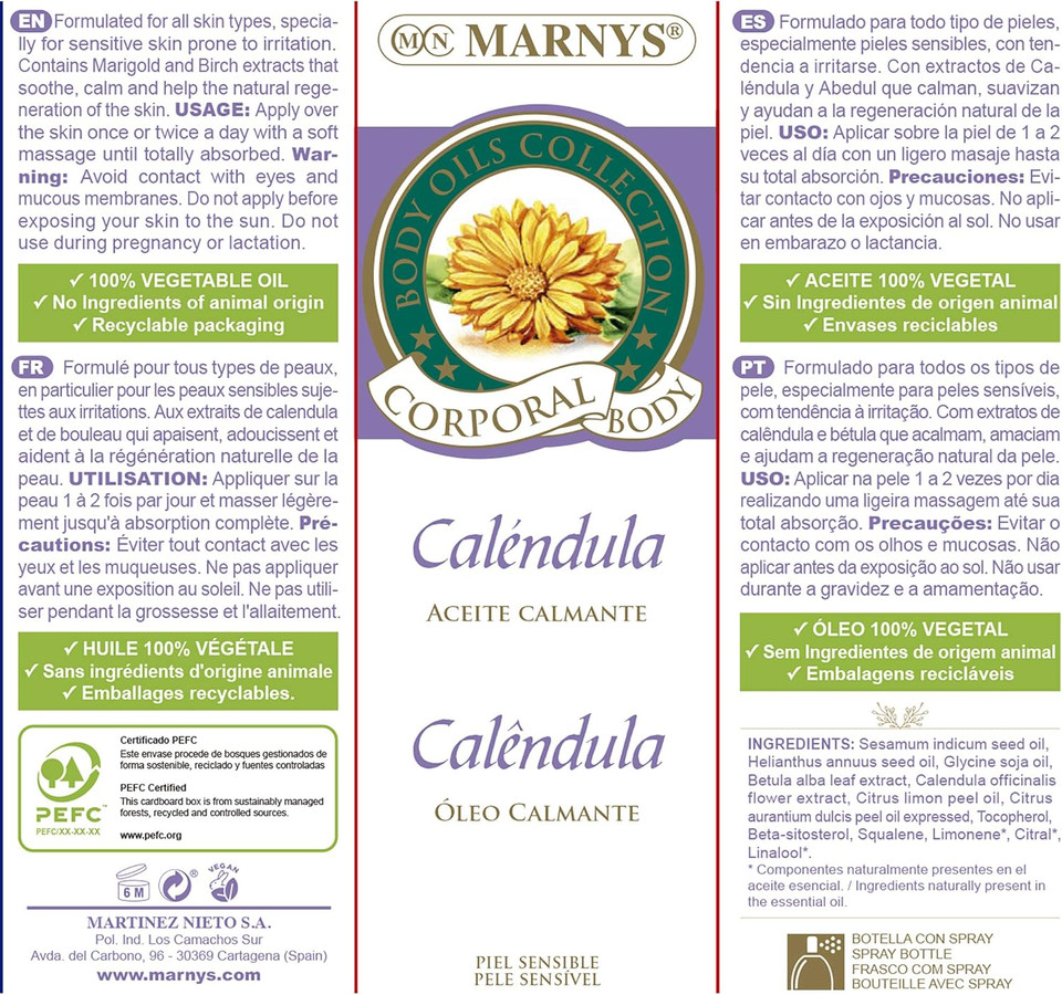 Marnys Marnys Body Oils Collection Calendula Body Soothing Oil 50ml 120g