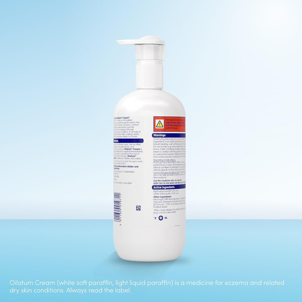 Oilatum Emollient Cream for Eczema, Psoriasis and Dry Skin Conditions, Soothing Formula for Sensitive Skin, Hydrating Relief for Itchy, Irritated Skin, Dermatologist Recommended, 1 x 500ml