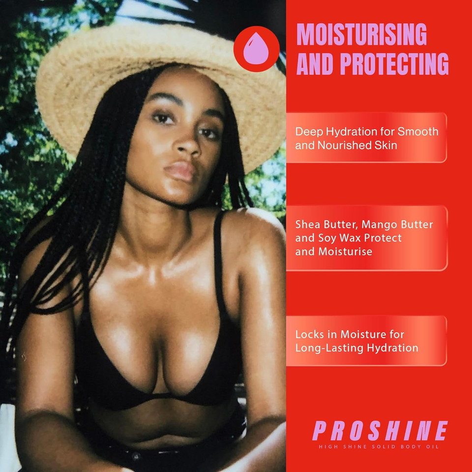 Proshine High Shine Solid Body Oil with Soy Wax, Shea & Mango Butter Bar - Moisturising Body Care for All Skin Types - Vegan, Cruelty-Free Body Butter with Jasmine & Cedar Leaf Scent UK Made
