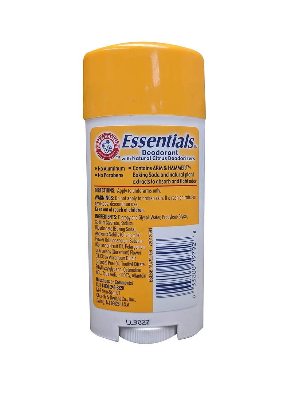 ARM & Hammer Essentials Solid Deodorant Unscented, 2.5 Oz (Pack of 3)