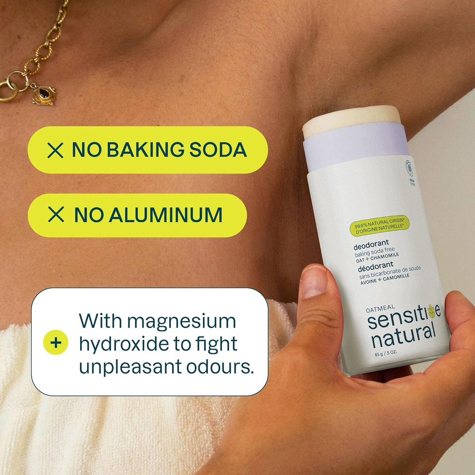 ATTITUDE Baking Soda Free Deodorant for Sensitive Skin with Oatmeal and Chamomile, EWG Verified, Aluminum Free, Plastic-Free, 85 Grams
