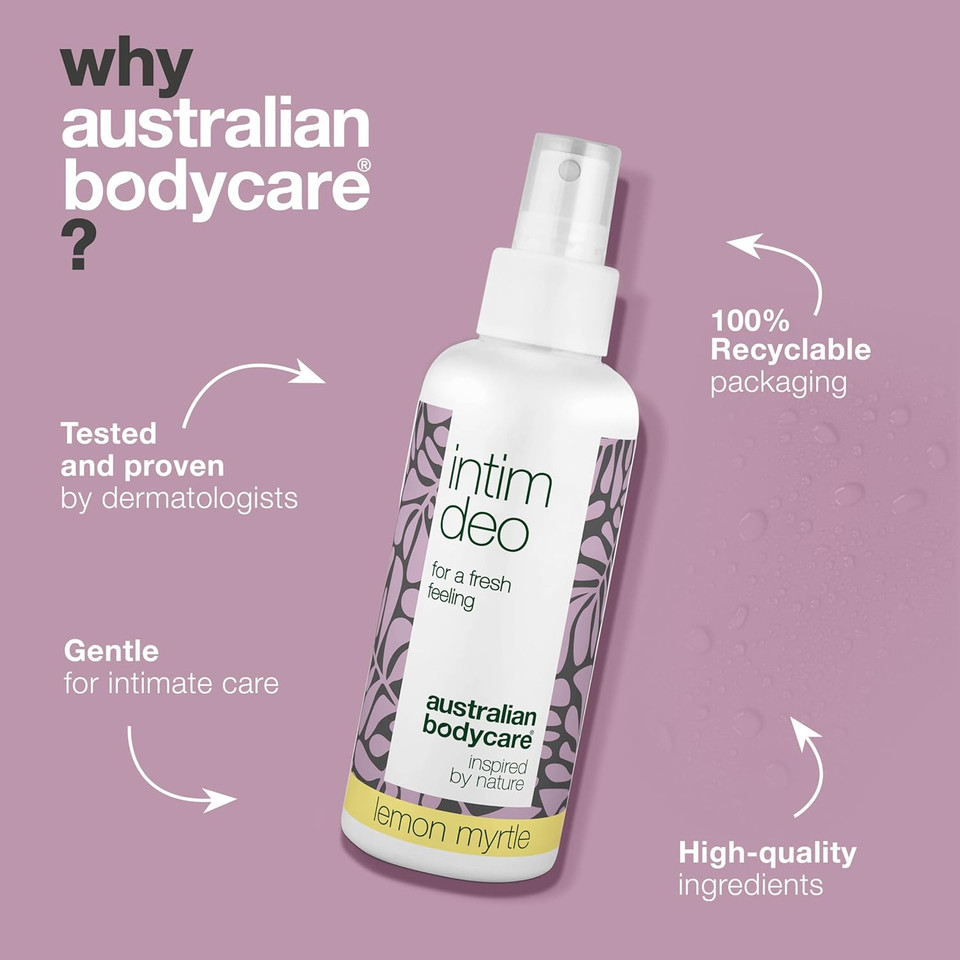 Intimate Deodorant Odour Block | Tea Tree Oil + Lemon Myrtle | 100% Vegan Intimate Deodorant Against Unpleasant Odour and Irritation in the Intimate Area, 100 ml