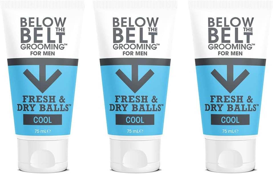 Below The Belt Grooming Fresh & Dry Ball, Intimate Deodorant and Anti Chafing Cream For Men, Protects against Sweat, Odour and Chafing, Fresh Scent 3 x 75ml