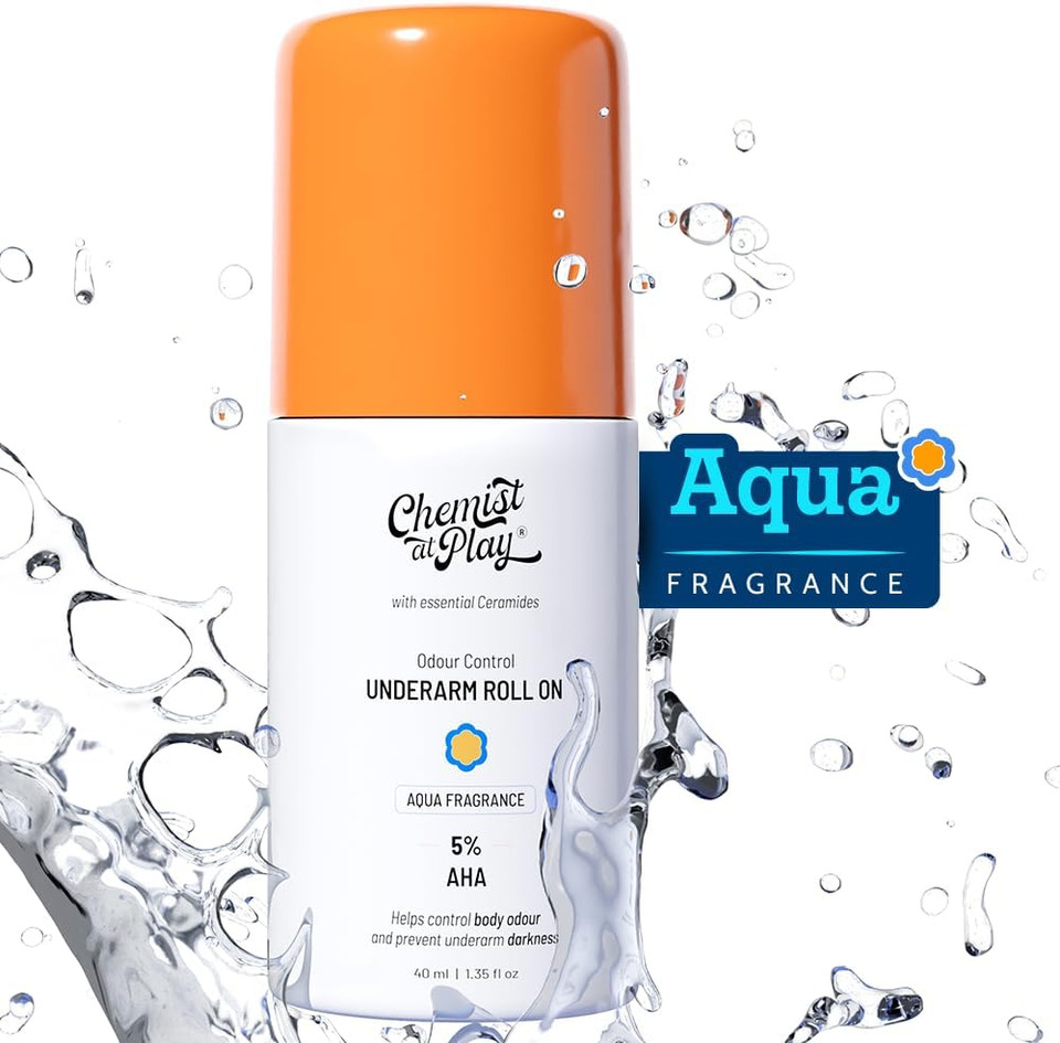 Chemist at Play UnderArm Roll-On with 5% Lactic Acid 1% Mandelic Acid | Prevents Odour Brightens Skin & Exfoliates Underarm | Fragrance-Free for Sensitive Skin | Alcohol & Aluminium Free | 40 ml