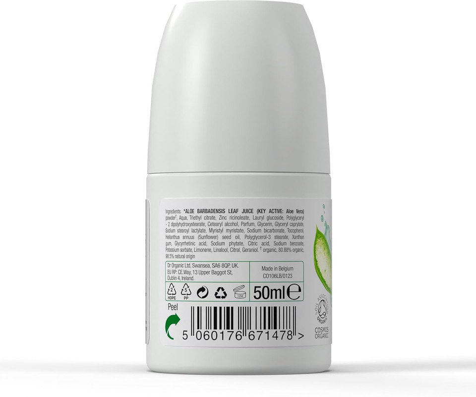 Dr Organic Aloe Vera Deodorant, Aluminium Free, Mens, Womens, Natural, Vegan, Cruelty-Free, Paraben & SLS-Free, Recycled & Recyclable, Organic, 50ml, Packaging may vary