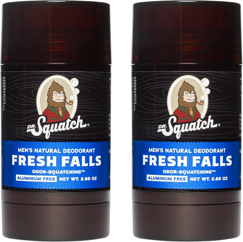 Dr. Squatch Natural Deodorant for Men 2 Pack Fresh Falls  Odor-Squatching Men's Deodorant Aluminum Free (2.65 oz, 2 Pack)