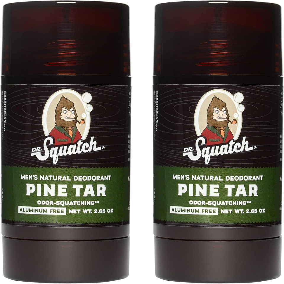 Dr. Squatch Natural Deodorant for Men 2 Pack Pine Tar  Odor-Squatching Men's Deodorant Aluminum Free (2.65 oz, 2 Pack)