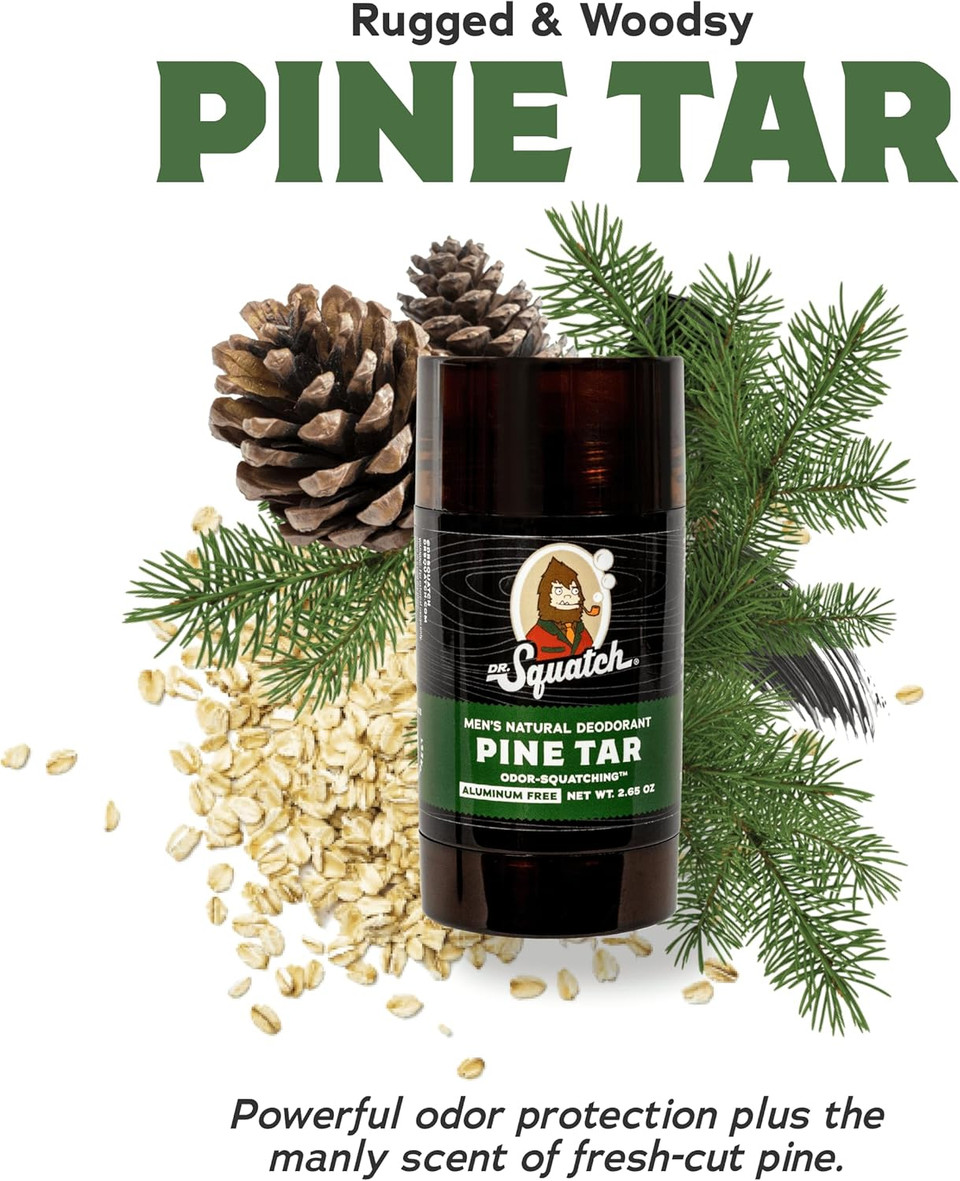 Dr. Squatch Natural Deodorant for Men 2 Pack Pine Tar  Odor-Squatching Men's Deodorant Aluminum Free (2.65 oz, 2 Pack)
