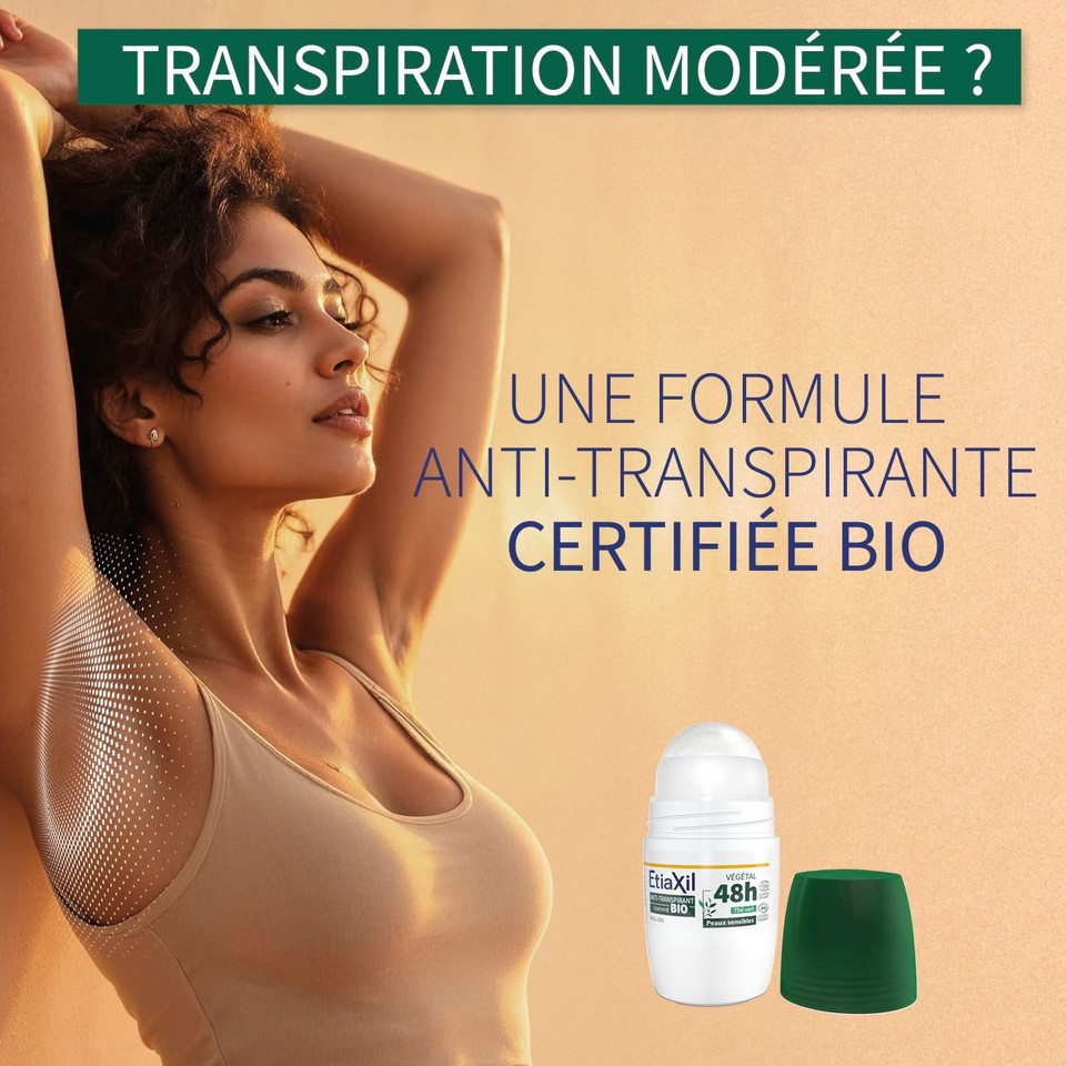 Etiaxil Botanical Anti-Perspirant Deodorant 48h Roll-On Organic 2 x 50ml - Green Tea