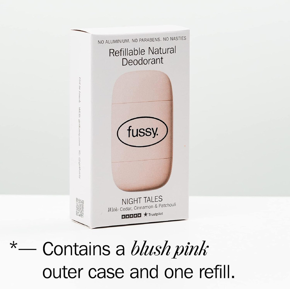Fussy - Natural Refillable Deodorant - Aluminium Free - 24 hour protection - Floral Scent and Blush Pink Case - Cedar, Cinnamon and Patchouli - Vegan & Cruelty Free - 100% Natural & Effective