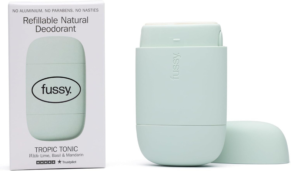 Fussy - Natural Refillable Deodorant - Aluminium Free - 24 Hour Protection - Lime Scent and Mint Green Case - Lime, Basil & Mandarin - Vegan & Cruelty Free - 100% Natural & Effective