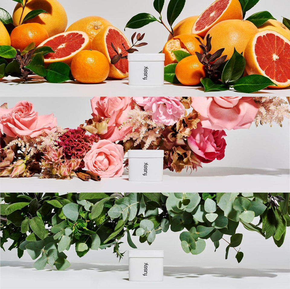 Fussy - Natural Refillable Deodorant - Burnt Orange Case & Variety Refill Pack - Wide Eyed Citrus, Night Tales Flora & Wavy Days Mint - Aluminium Free - Vegan & Cruelty Free - 100% Natural & Effective