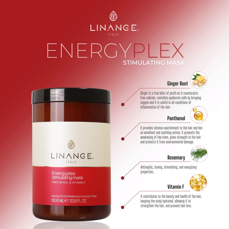 Linange Energyplex Hair Stimulating Mask - Nourishing Treatment For Weak And Brittle Hair, 1000Ml / 33.8 Fl Oz
