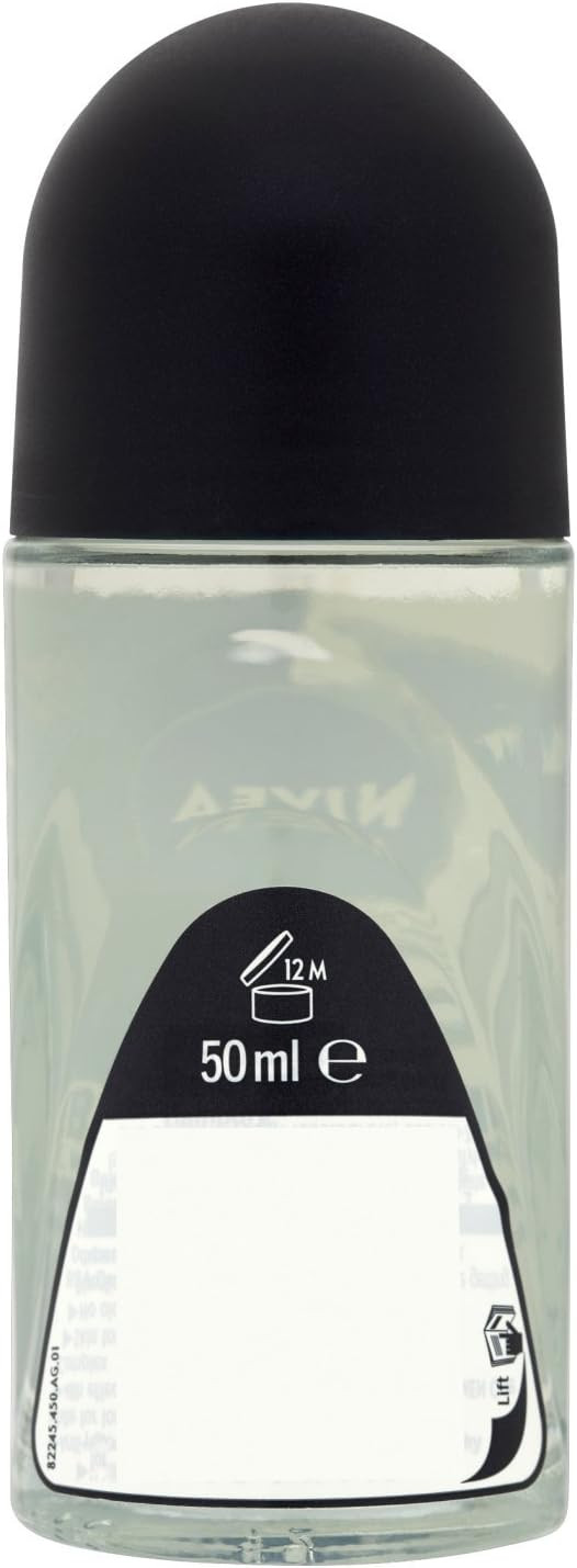 NIVEA MEN Black & White Invisible Original Antiperspirant Deodorant (50 ml), Men's Deodorant with 0% Alcohol, 48 Hour Antiperspirant for Men, Roll On Deodorant