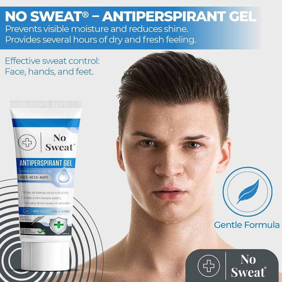 No Sweat Antiperspirant Gel 50 ML - Suitable Usage For Face-Neck-Nape Helps Prevent Excess Facial Sweating and Facial Shining-Suitable For Active Work and During Gym No Sweat Antiperspirant Gel 50 ML - Suitable Usage For Face-Neck-Nape Helps Prevent Excess Facial Sweating and Facial Shining-Suitable For Active Work and During Gym