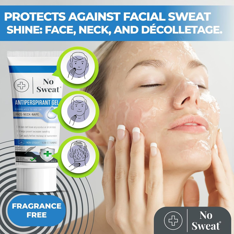 No Sweat Antiperspirant Gel 50 ML - Suitable Usage For Face-Neck-Nape Helps Prevent Excess Facial Sweating and Facial Shining-Suitable For Active Work and During Gym No Sweat Antiperspirant Gel 50 ML - Suitable Usage For Face-Neck-Nape Helps Prevent Excess Facial Sweating and Facial Shining-Suitable For Active Work and During Gym