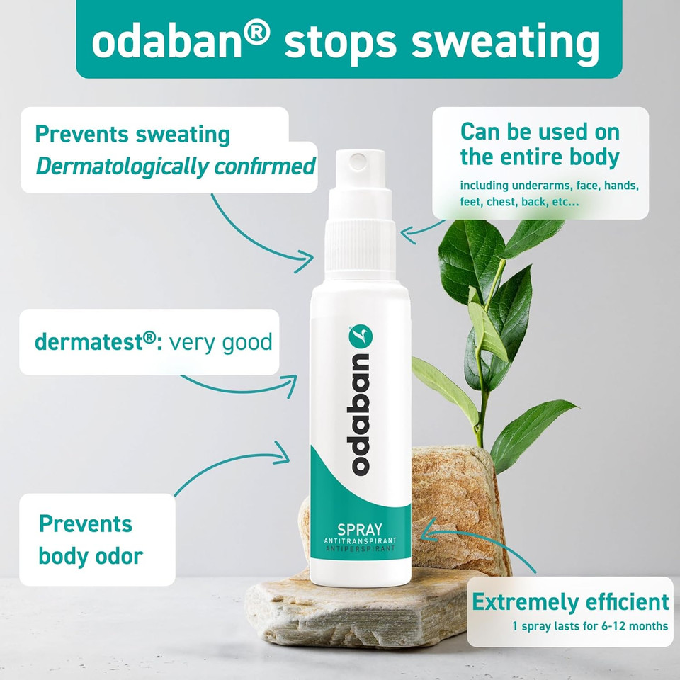 Odaban Antiperspirant Deodorant Spray, Clinical Strength Aluminium Chloride Strong Antiperspirant Hyperhidrosis Treatment Sleep Spray for Excessive Sweating, 2-Pack 30 ml