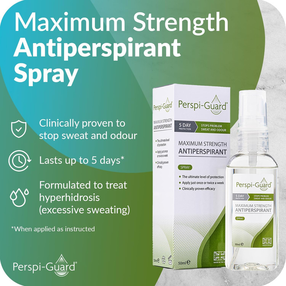 Perspi-Guard Maximum Strength Antiperspirant Spray 50 ml, 1-Pack, Strong Deodorant for Excessive Sweating & Hyperhidrosis, Anti Sweat Spray, Unscented