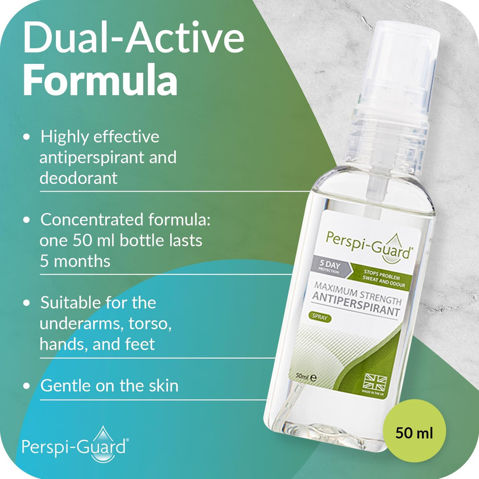 Perspi-Guard Maximum Strength Antiperspirant Spray 50 ml, 1-Pack, Strong Deodorant for Excessive Sweating & Hyperhidrosis, Anti Sweat Spray, Unscented