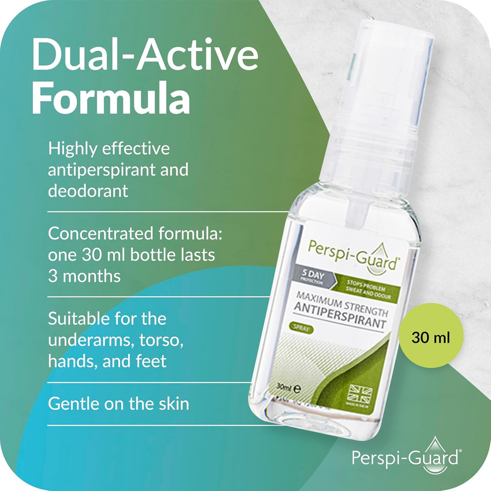 Perspi-Guard Maximum Strength Antiperspirant Spray 30 ml, 1-Pack, Strong Deodorant for Excessive Sweating & Hyperhidrosis, Anti Sweat Spray, Unscented