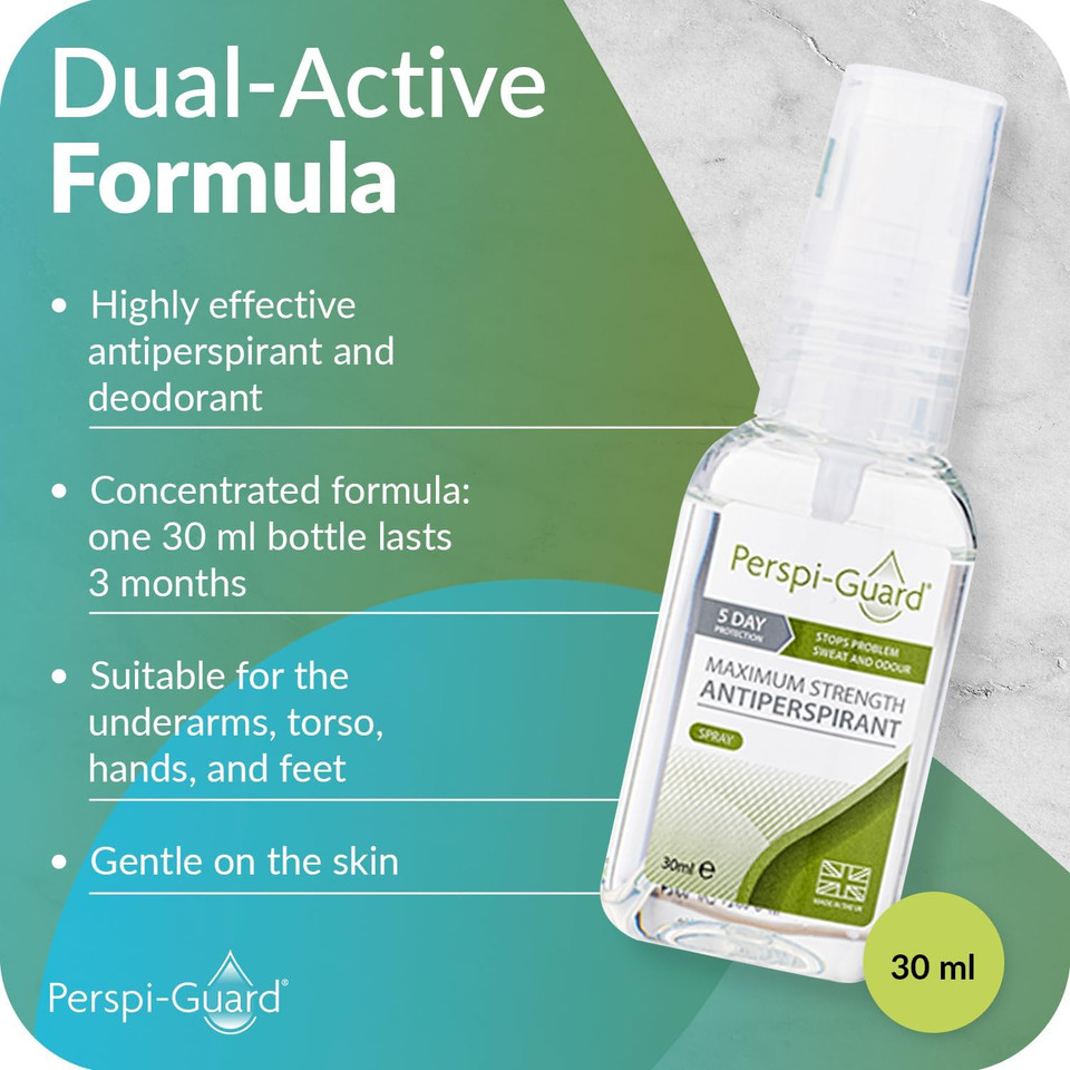 Perspi-Guard Maximum Strength Antiperspirant Spray 50 ml, 2-Pack, Strong Deodorant for Excessive Sweating & Hyperhidrosis, Anti Sweat Spray, Unscented