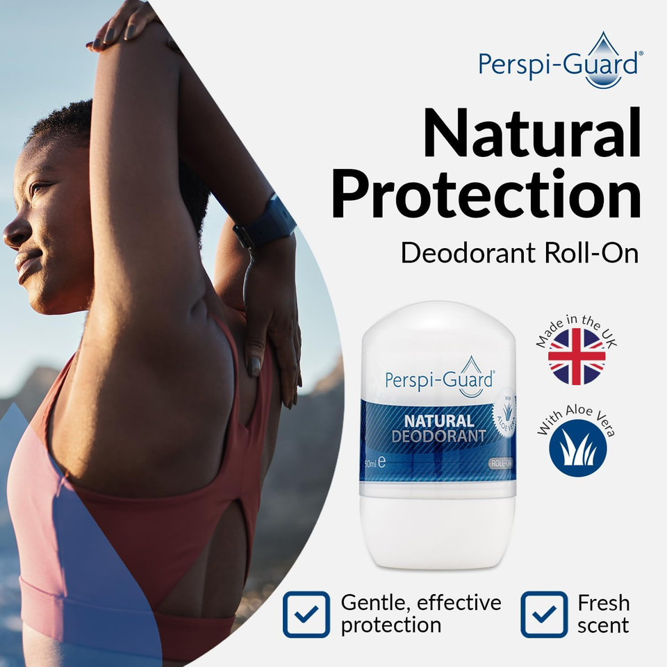 Perspi-Guard Natural Deodorant - Roll On Deodorant with Long-Lasting Odour Protection and Soothing Aloe Vera Extract - Vegan Friendly, Free from Alcohol, Parabens, and Aluminium Chloride - 50 ml